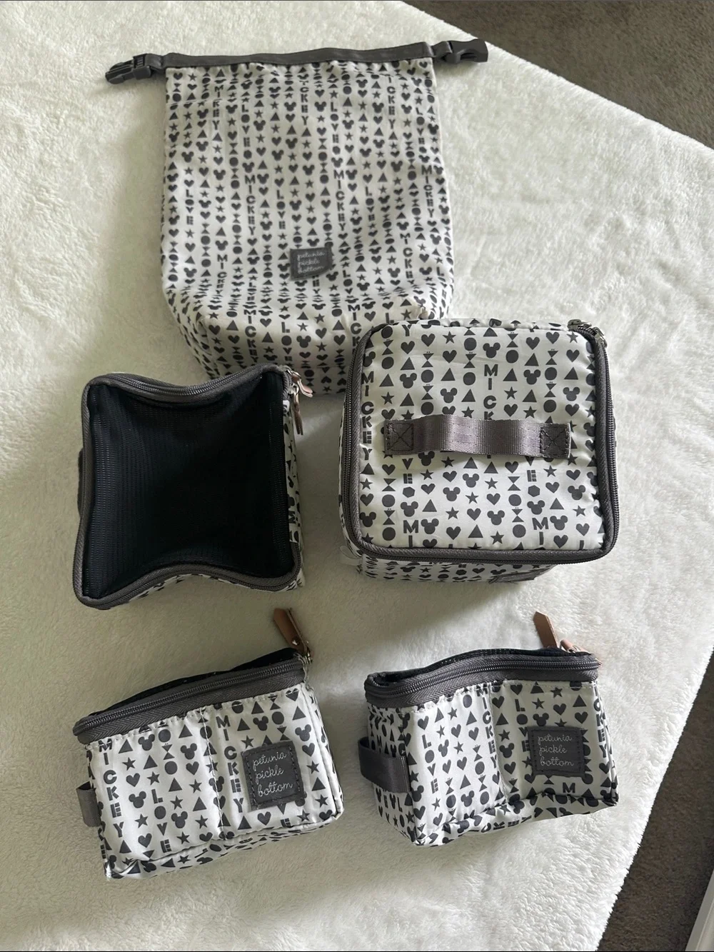 Petunia Pickle Bottom Disney Gray & White Patterned Bag Pouch Set